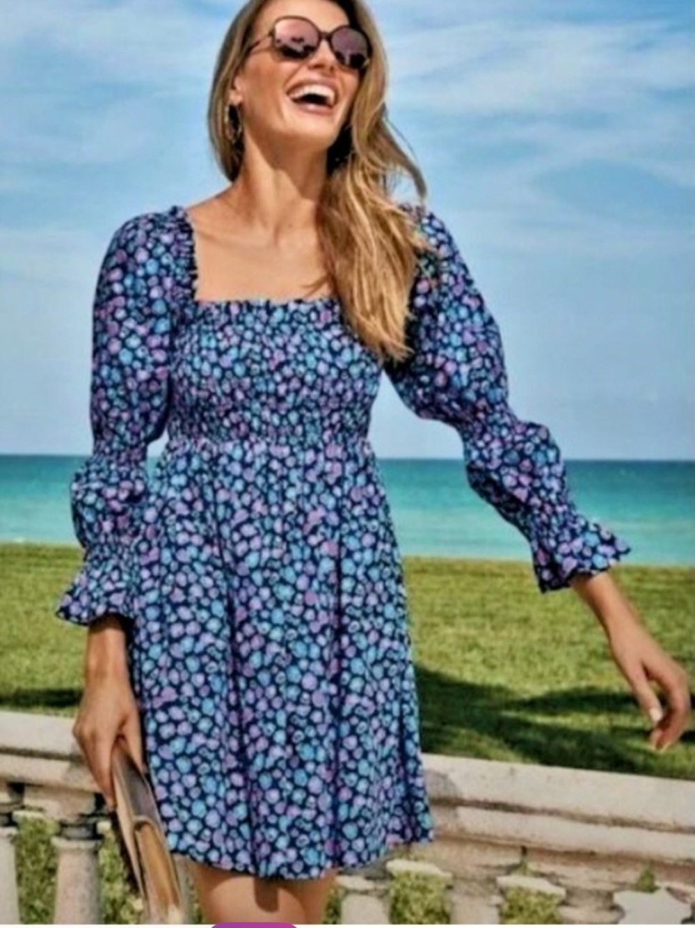 Lilly Pulitzer Beyonca Spot Print Smocked Cotton Babydoll Dress  size XS
